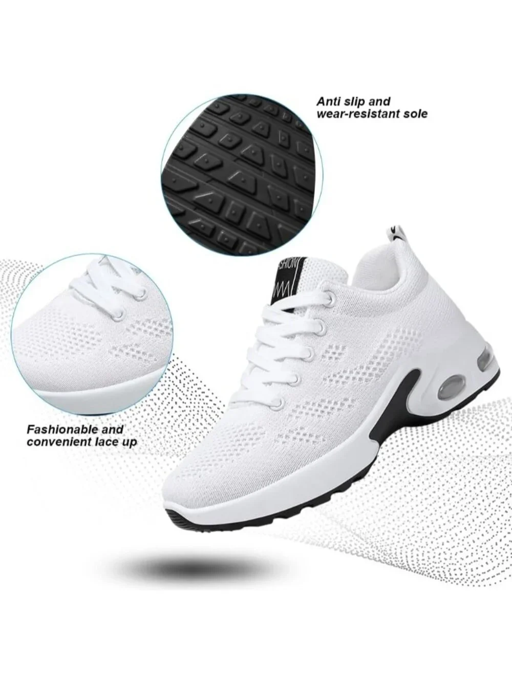 Women's White White Lightweight Air Cushion Mesh Breathable Casual Sneakers